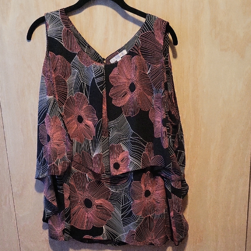 Skies Are Blue Pink and Black Asymmetrical Sleeveless Blouse
